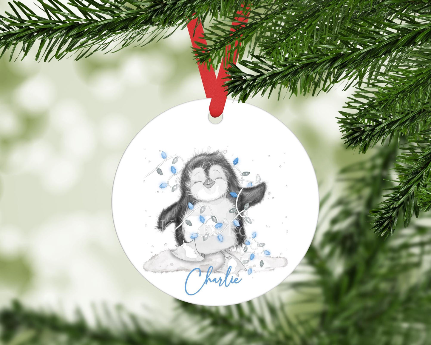 Penguin Christmas Ornament - Personalised Christmas Tree Decoration, Blue Penguin Design