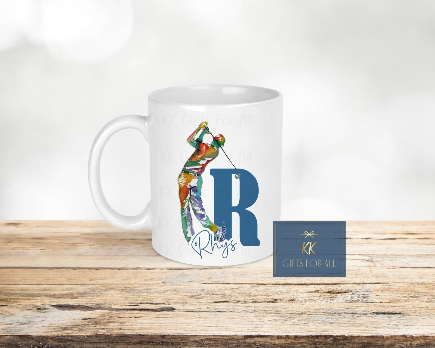 Personalised Golfer Gift, Birthday Gift, Anniversary Gift For Him, Gift For Him, Mug And Coaster, Watercolour Golfer, Initial, Gift For Male