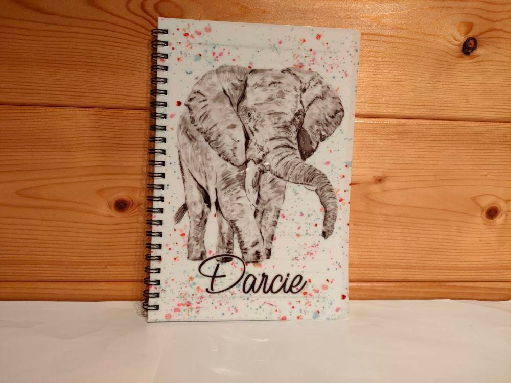 Grey Elephant Notebook, Gift For Mum, Friends Birthday, Gift For Her, Personalised Notepad, A5 Binded Lined Notes, Elephant Love Gift Idea