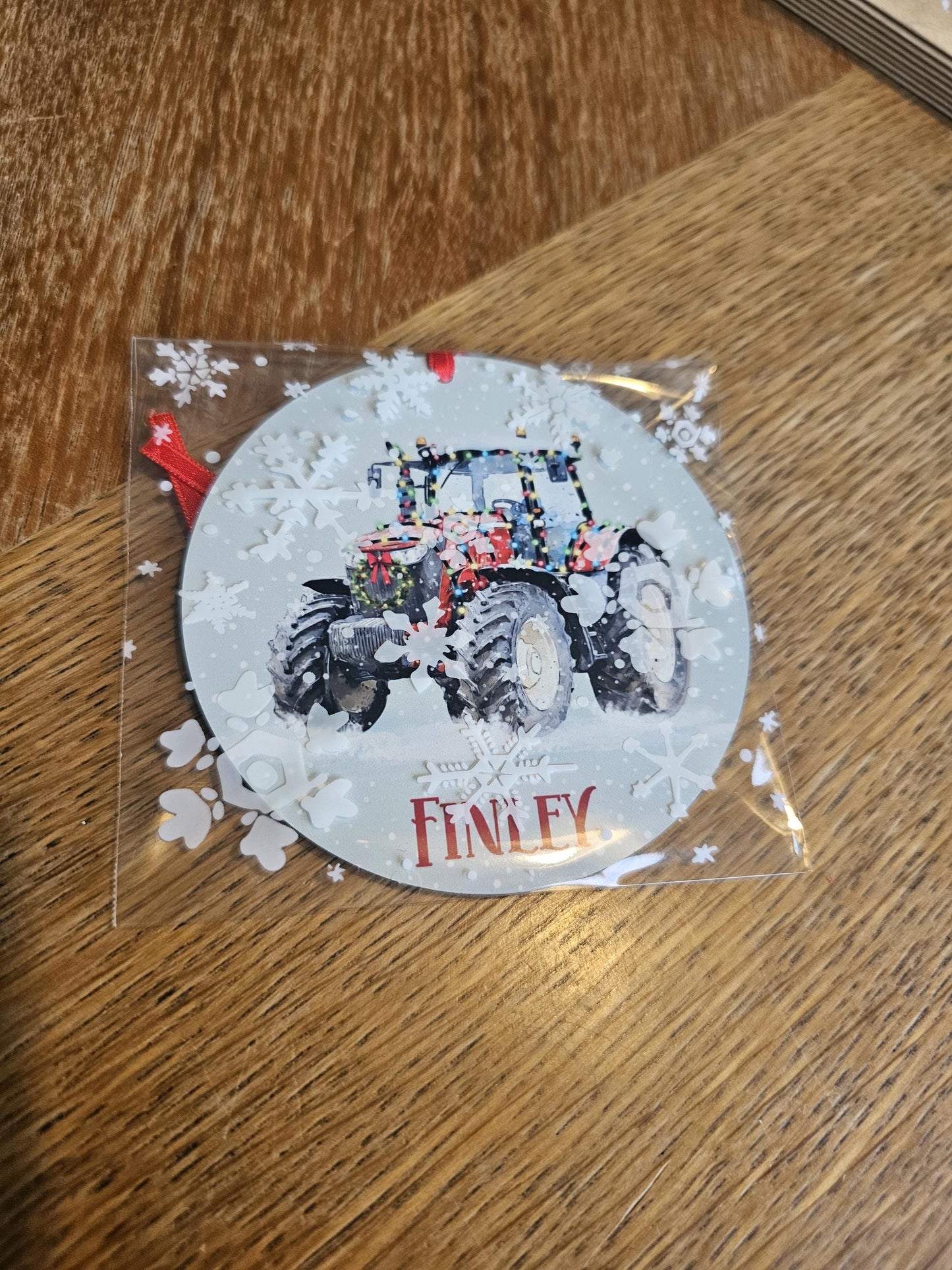 Personalised Christmas Tractor Decoration, Red Tractor Christmas Hanging Ornament