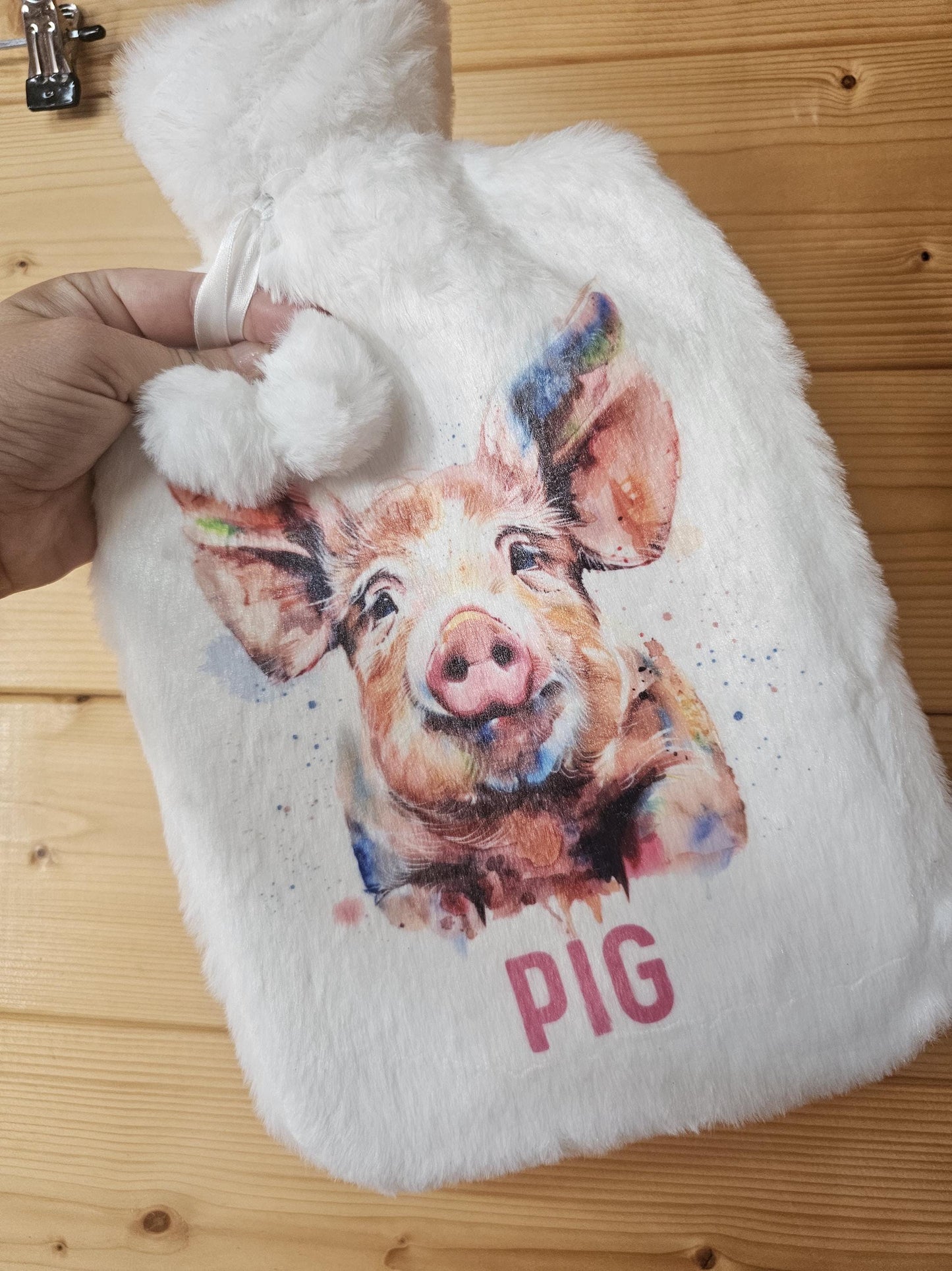 Pig Hot Water Bottle, Personalised Pig Gifts, Pink Pig Fluffy Hot Water Bottle