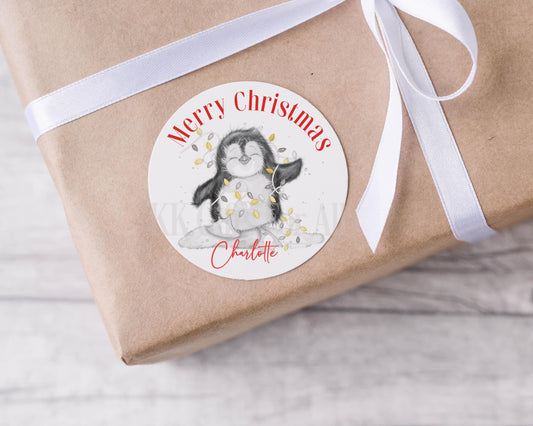 Personalised Christmas Stickers, 24 Christmas Gift Tag Stickers, Custom Xmas Gift Tags, Penguin Christmas Present Stickers