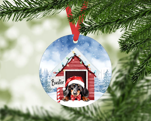 Personalised Christmas Dachshund Tree Decoration, Dachshund Dog Metal Christmas Hanging Ornament