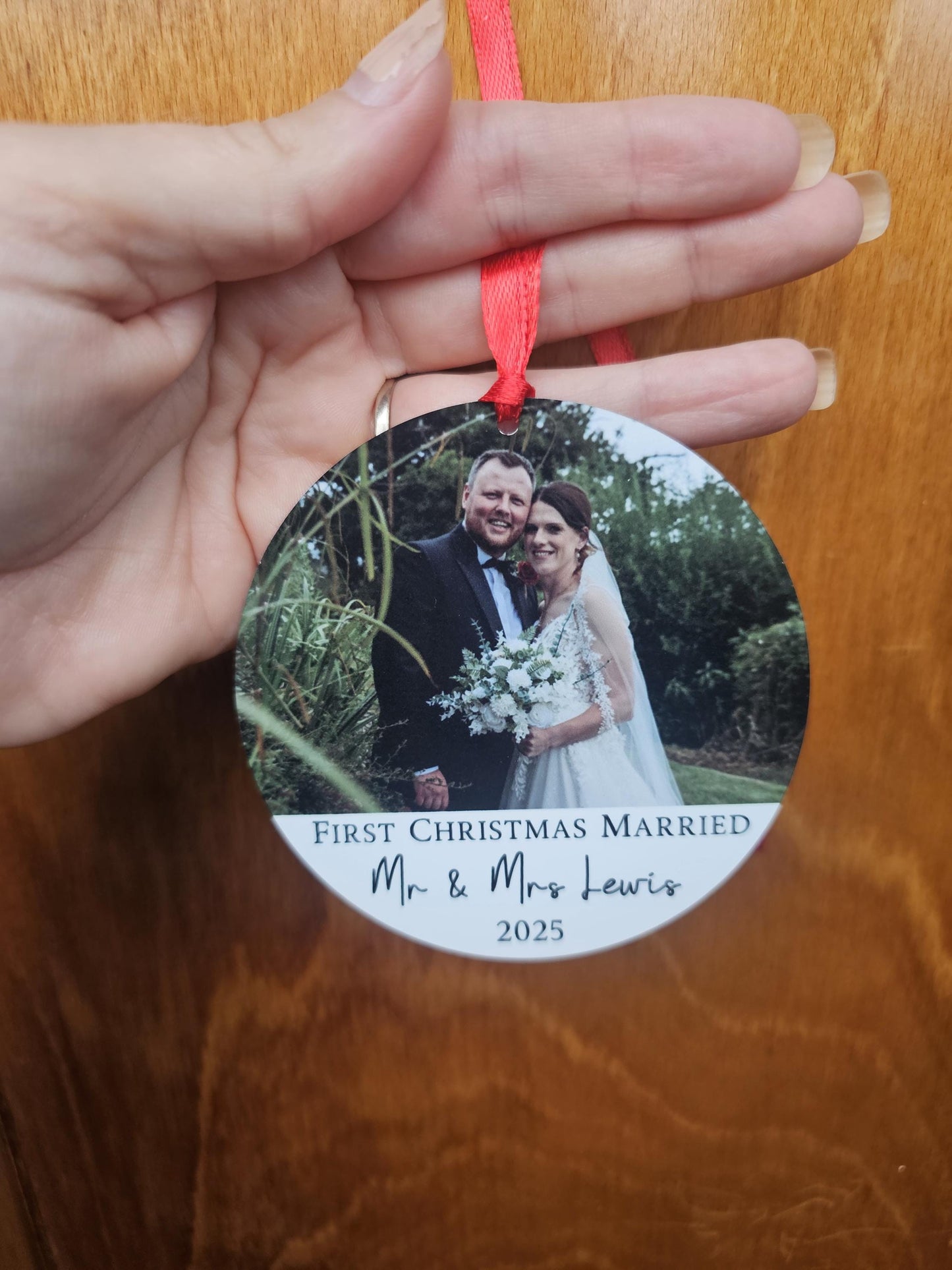 Personalised First Christmas Married Ornament, Newlywed Photo Keepsake, Bride & Groom Wedding Decoration