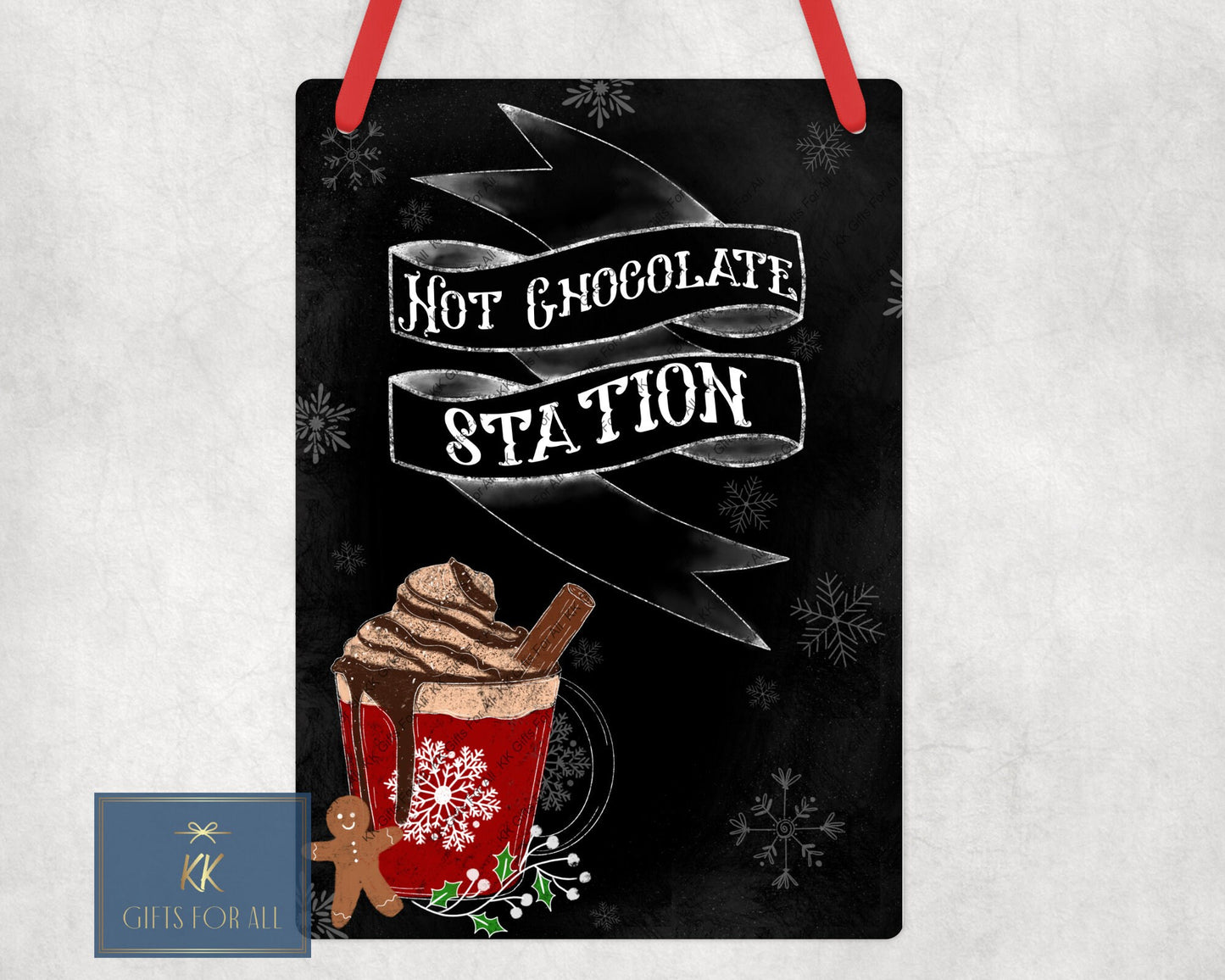 Hot Chocolate Bar, Hot Choc Station, Black Metal Hanging Plaque, Hot Choc Sign, Winter Hot Chocolate, Red Or White Text, A4 Aluminium Sign