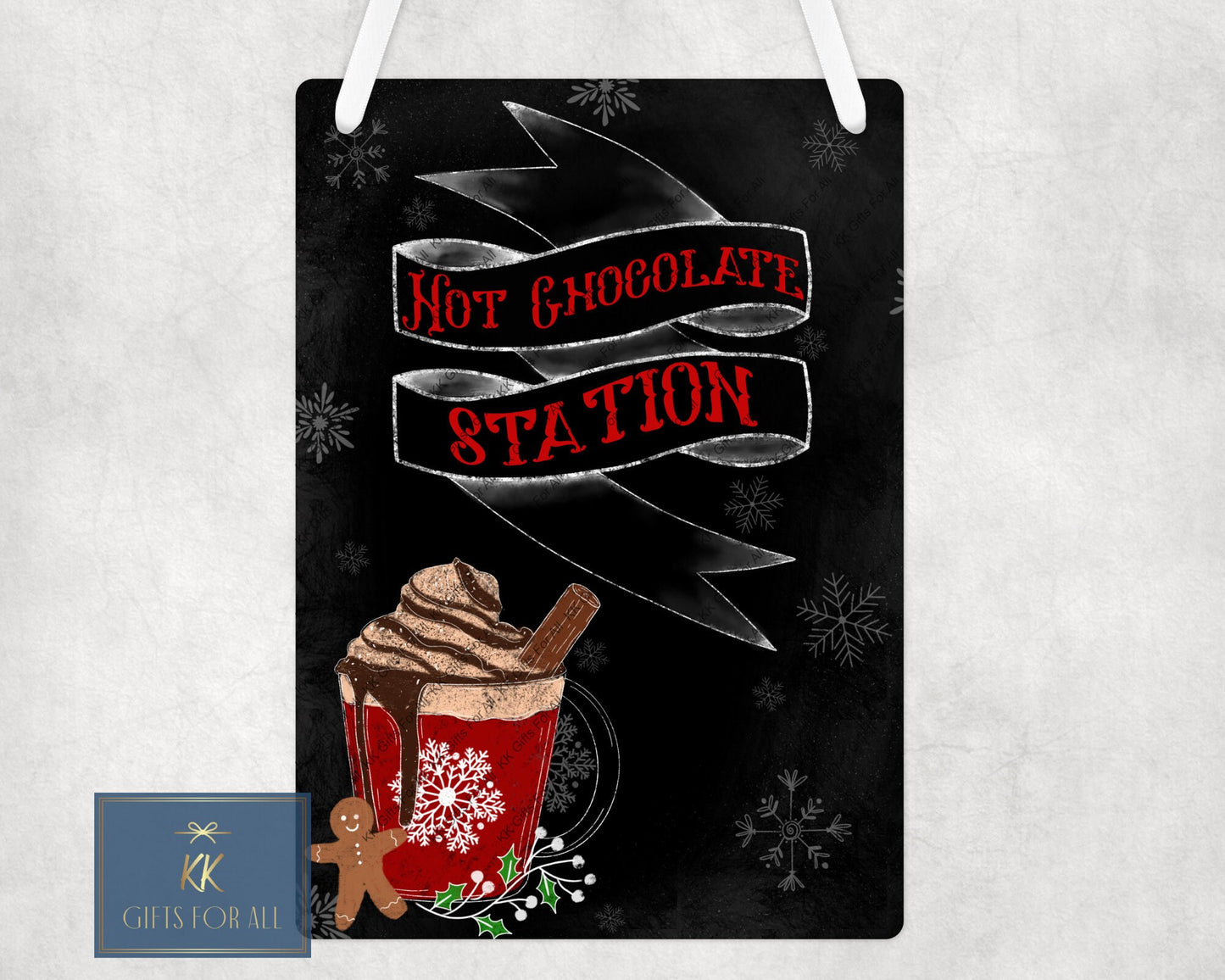 Hot Chocolate Bar, Hot Choc Station, Black Metal Hanging Plaque, Hot Choc Sign, Winter Hot Chocolate, Red Or White Text, A4 Aluminium Sign