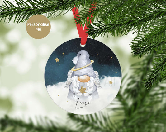Personalised Memorial Christmas Ornament: Angel Gonk Decoration, Girl Female Gnome Angel
