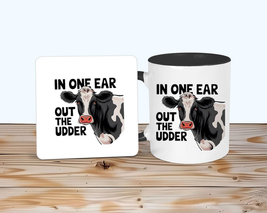 Udder Cow Mug & Coaster,  Gift For Farmers, Cow Coffee Tea Cup, Funny Cow Lover Gifts