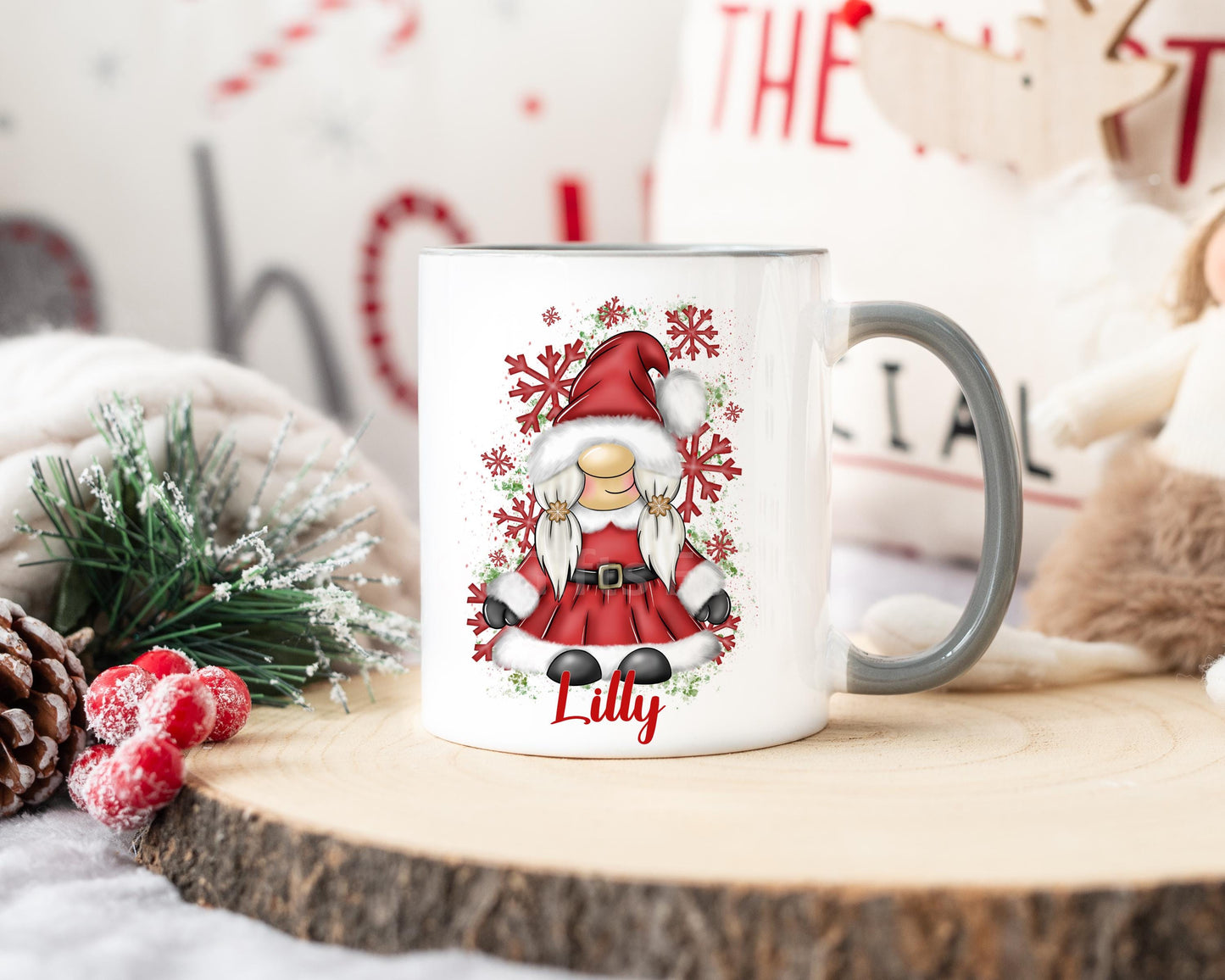 Personalise Christmas Gonk Mug, Mrs Claus Mug