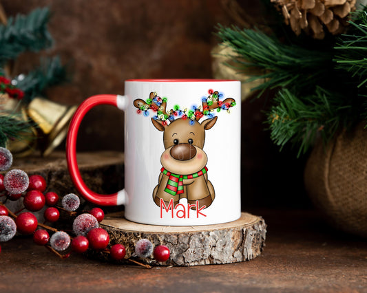 Christmas Reindeer Mug, Red Christmas Cocoa Cup, Children's Xmas Movie Mug
