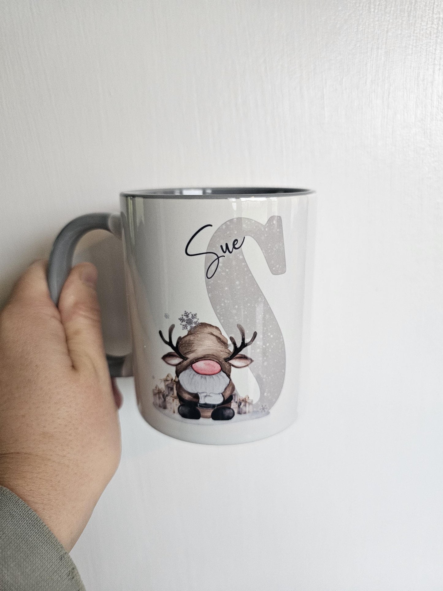 Personalised Gonk Mug, Brown Reindeer Gnome Mug, Christmas Gonk Mug & Coaster
