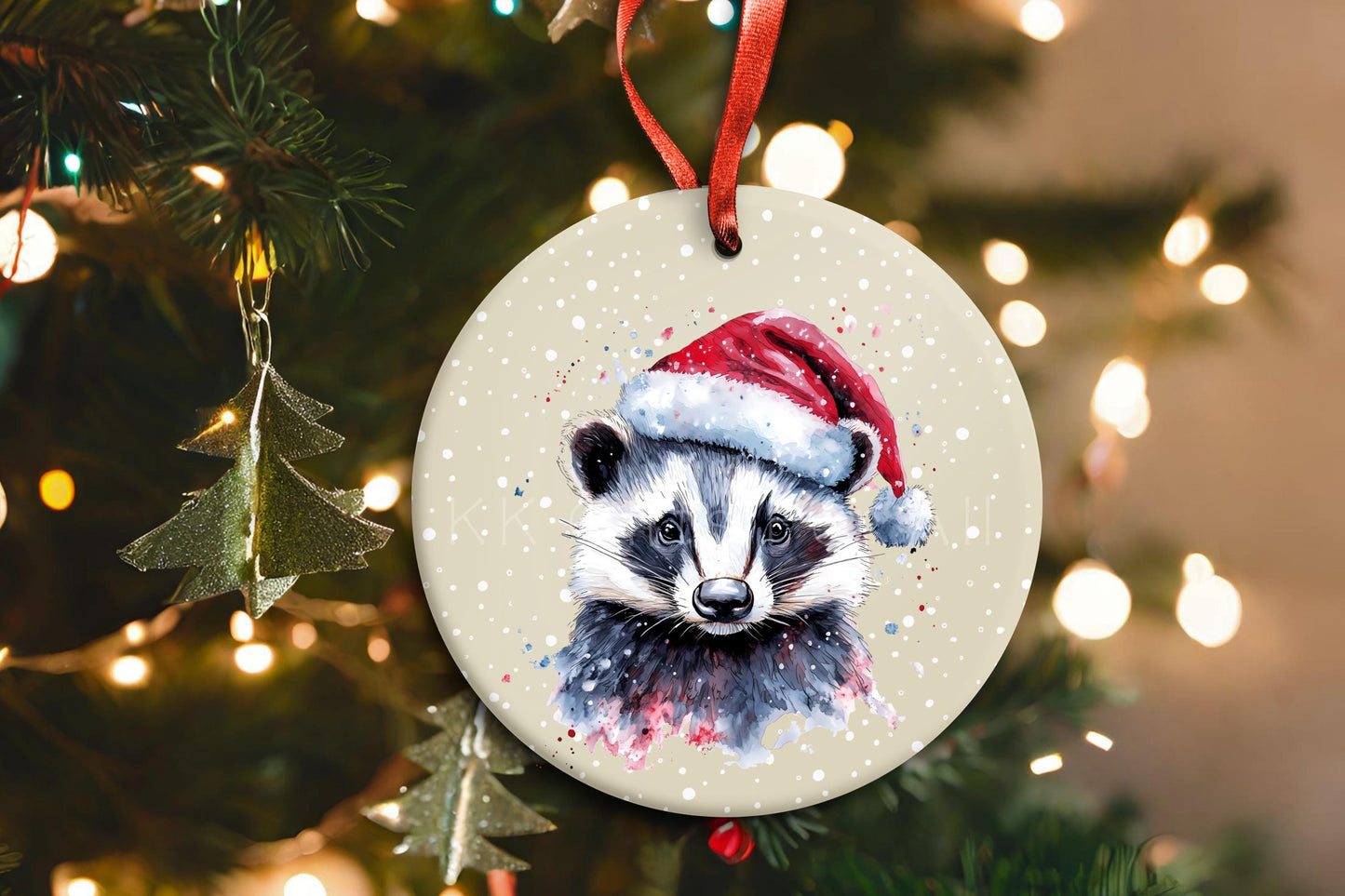 Personalised Christmas Tree Decoration, Badger Christmas Hanging Ornament