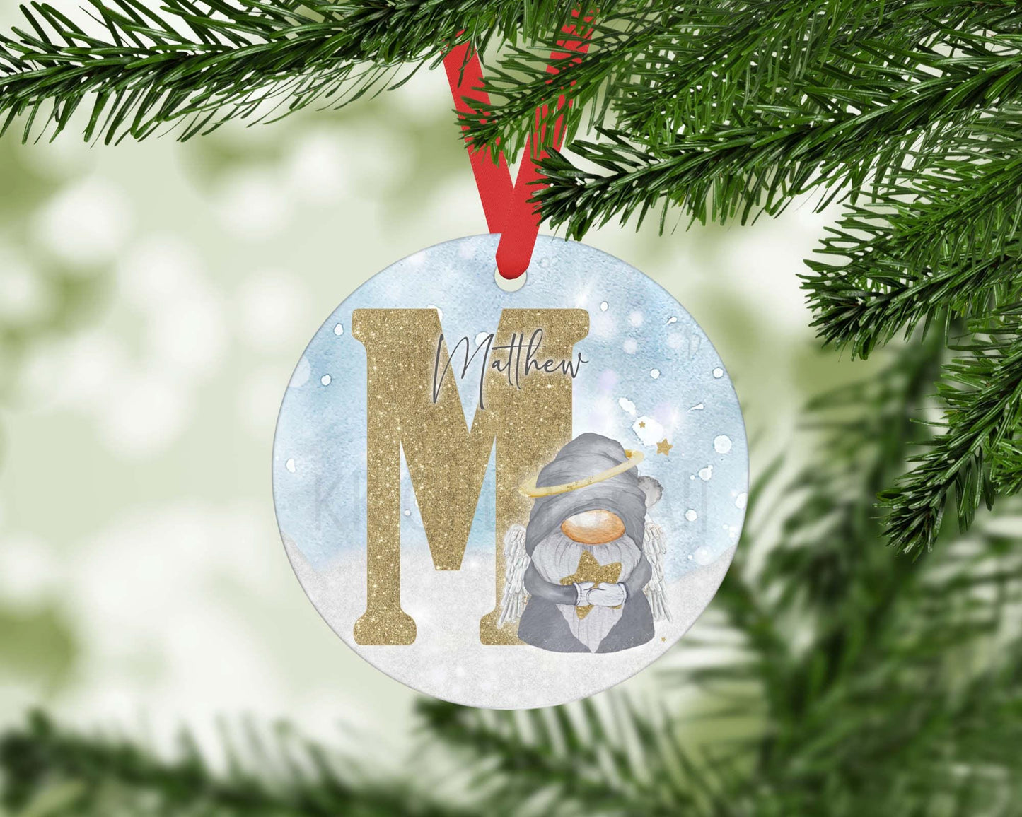Personalized Memorial Christmas Ornament: Angel Gonk Gnome Decoration