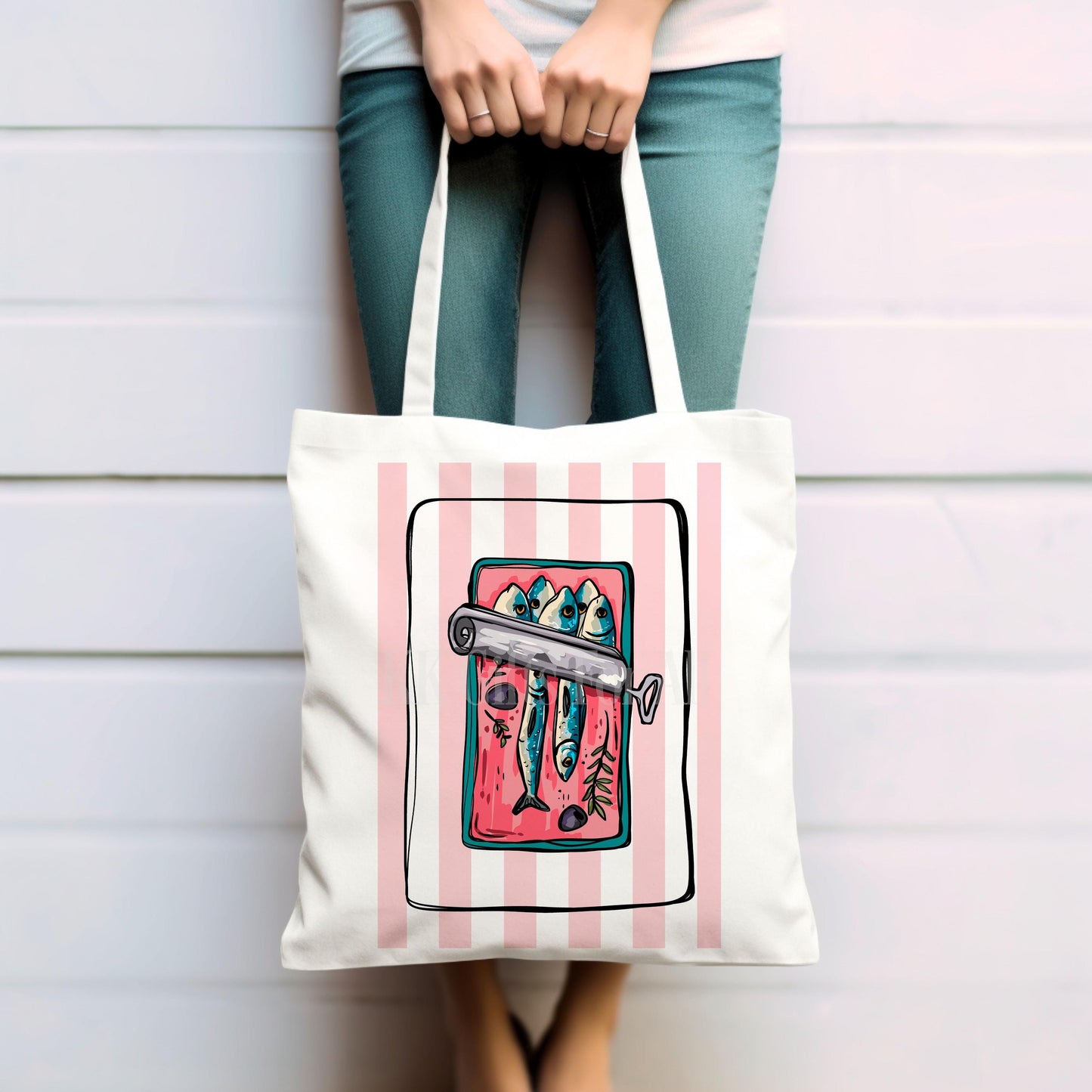 Personalised Sardine Tote Bag: Tinned Fish Gift, Long Handle