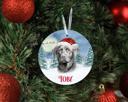 Personalised Christmas Chocolate Lab Tree Decoration, Labrador Metal Christmas Hanging Ornament