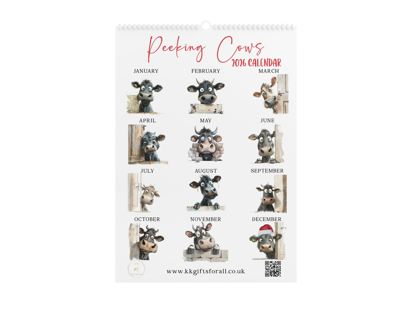 2026 Peeking Cow Wall Calendar: Funny Farm Animal Gift, A4 Monthly Planner