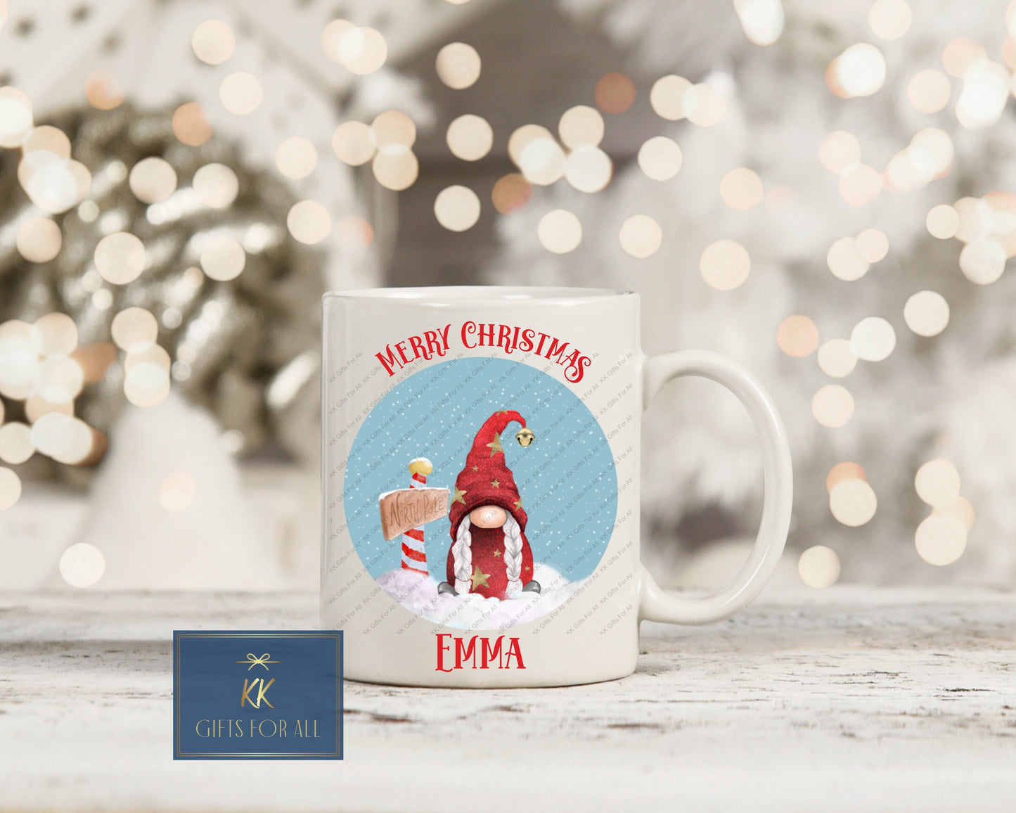 Red Female Gonk Christmas Hot Chocolate Mug & Coaster, Girls Christmas Cocoa Gonk, Xmas Gonk Gift
