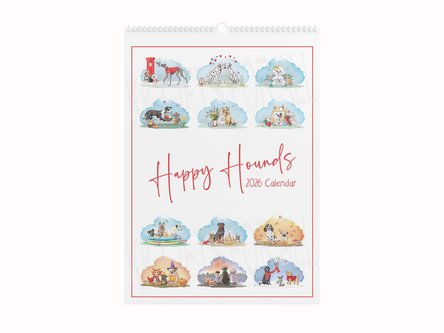 2026 Dog Wall Calendar: Happy Hounds A4 Portrait