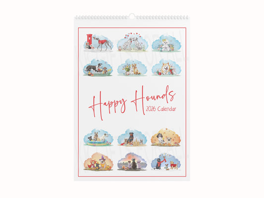2026 Dog Wall Calendar: Happy Hounds A4 Portrait