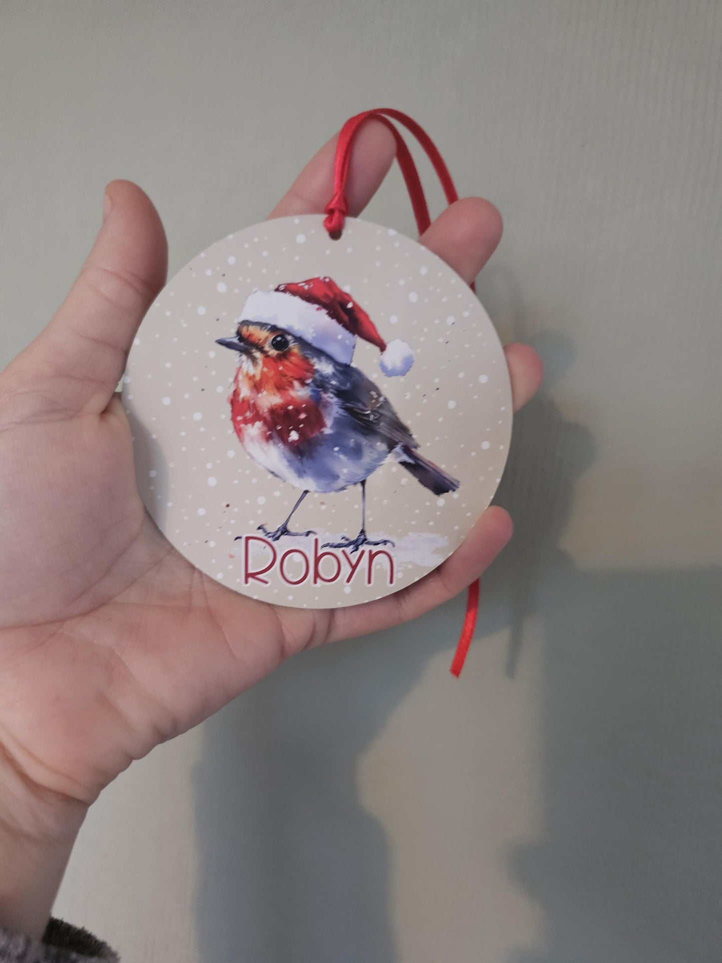 Personalised Christmas Tree Decoration, Robin Christmas Hanging Ornament