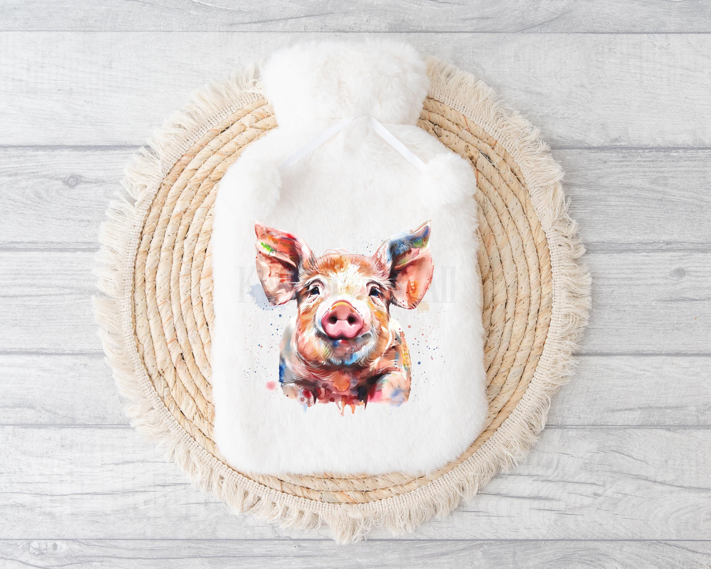 Pig Hot Water Bottle, Personalised Pig Gifts, Pink Pig Fluffy Hot Water Bottle