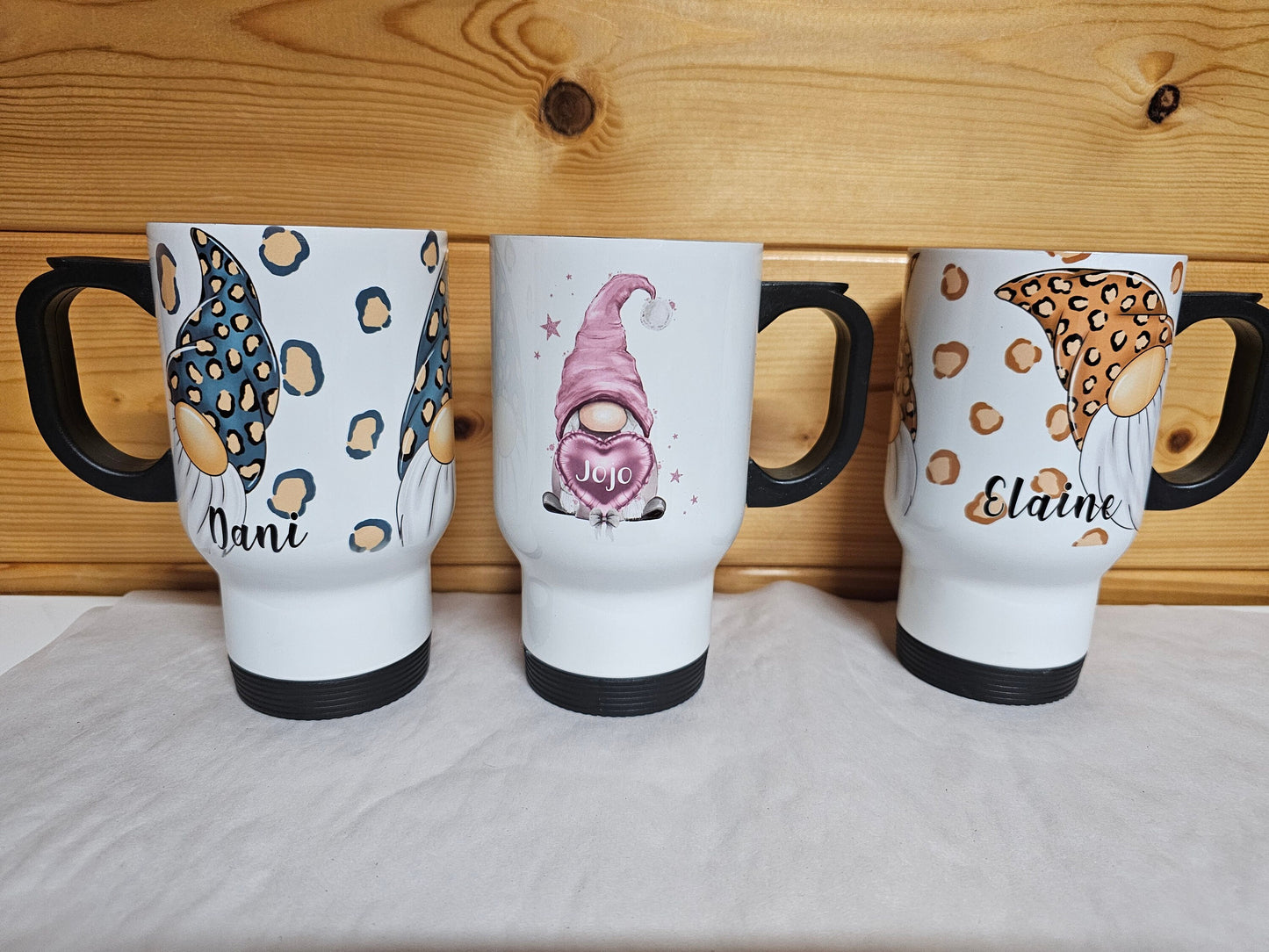 Pink Gonk Travel Mug, Personalised Hot Drink Cup, Female Travel Mug