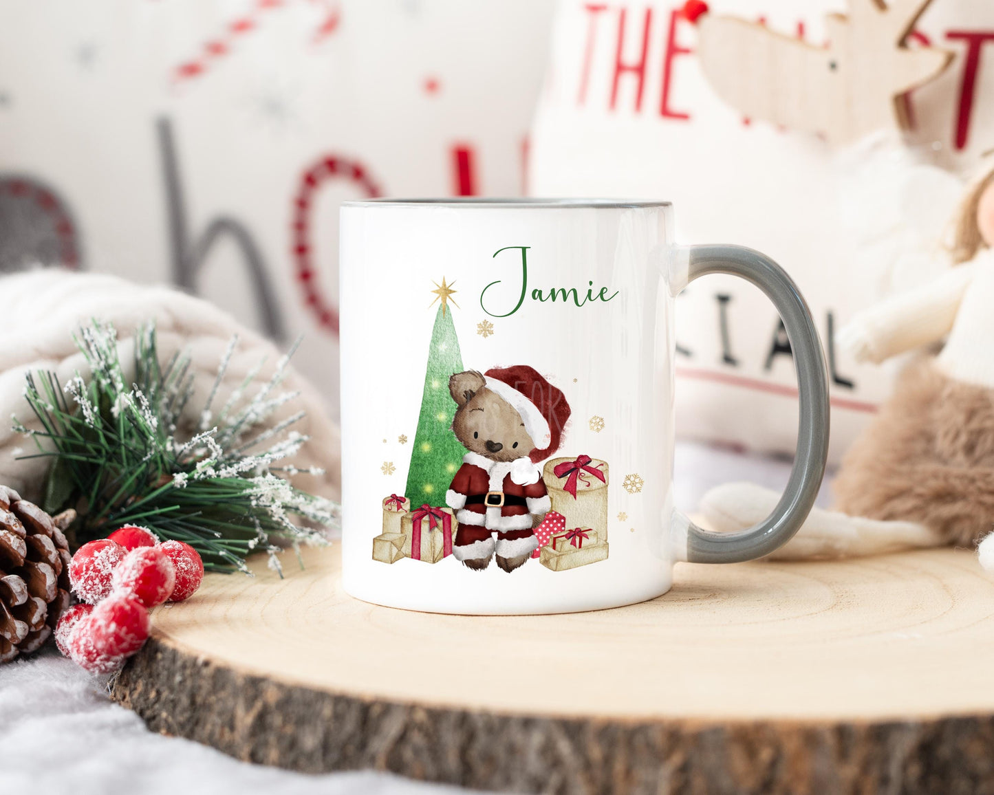 Christmas Bear Mug, Mug For Children Christmas Eve, Grey 11oz Mug