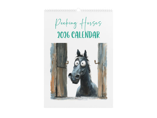 Funny Peeking Horse 2026 Wall Calendar, Whimsical Home & Office Decor, A4 Monthly Planner