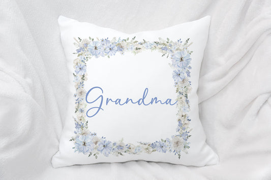 Blue Floral Frame Cushion, Light Blue Home Decor Pillow, Gift For New Home, Couple Wedding Gift