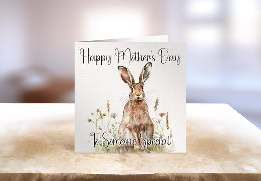 Spring Hare Mother's Day Card, Personalised Mother's Day Card, Card For Mum Granny Nan Who Love Wildlife