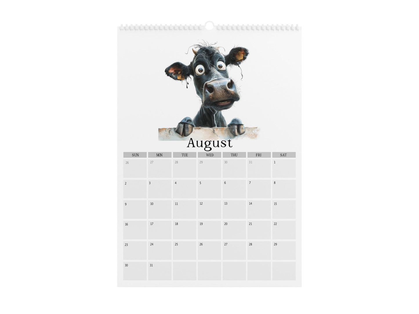2026 Peeking Cow Wall Calendar: Funny Farm Animal Gift, A4 Monthly Planner