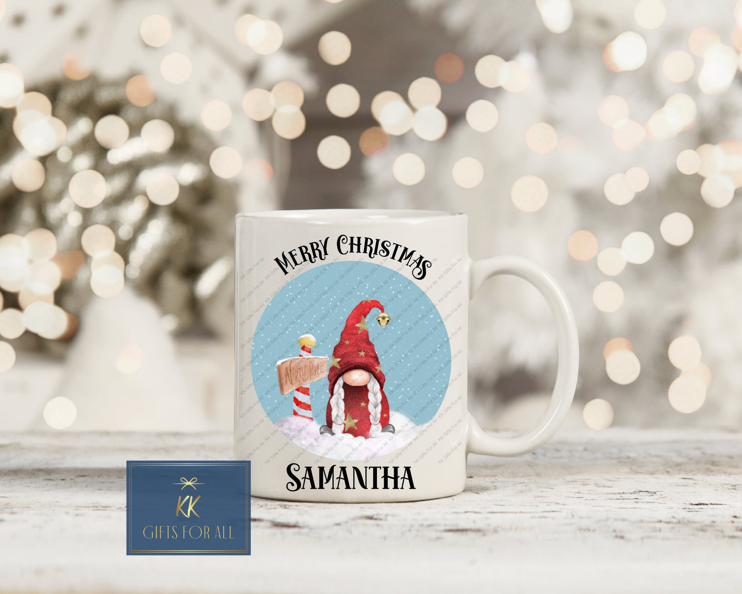Red Female Gonk Christmas Hot Chocolate Mug & Coaster, Girls Christmas Cocoa Gonk, Xmas Gonk Gift
