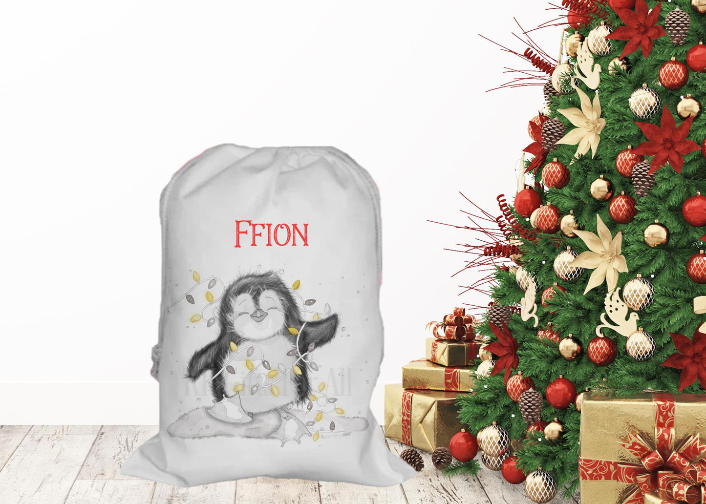Personalised Penguin Santa Sack, Large Christmas Sack, Christmas Present Bag