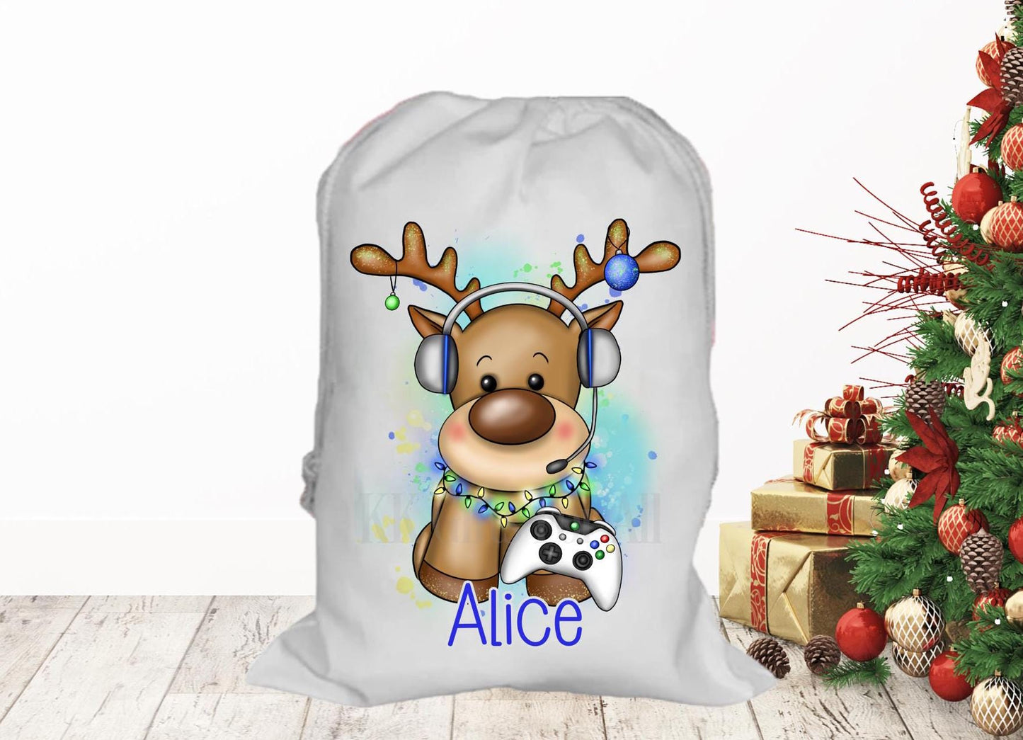 Personalised Father Christmas Santa Sack, Large Christmas Sack, Christmas Present Bag Gamer