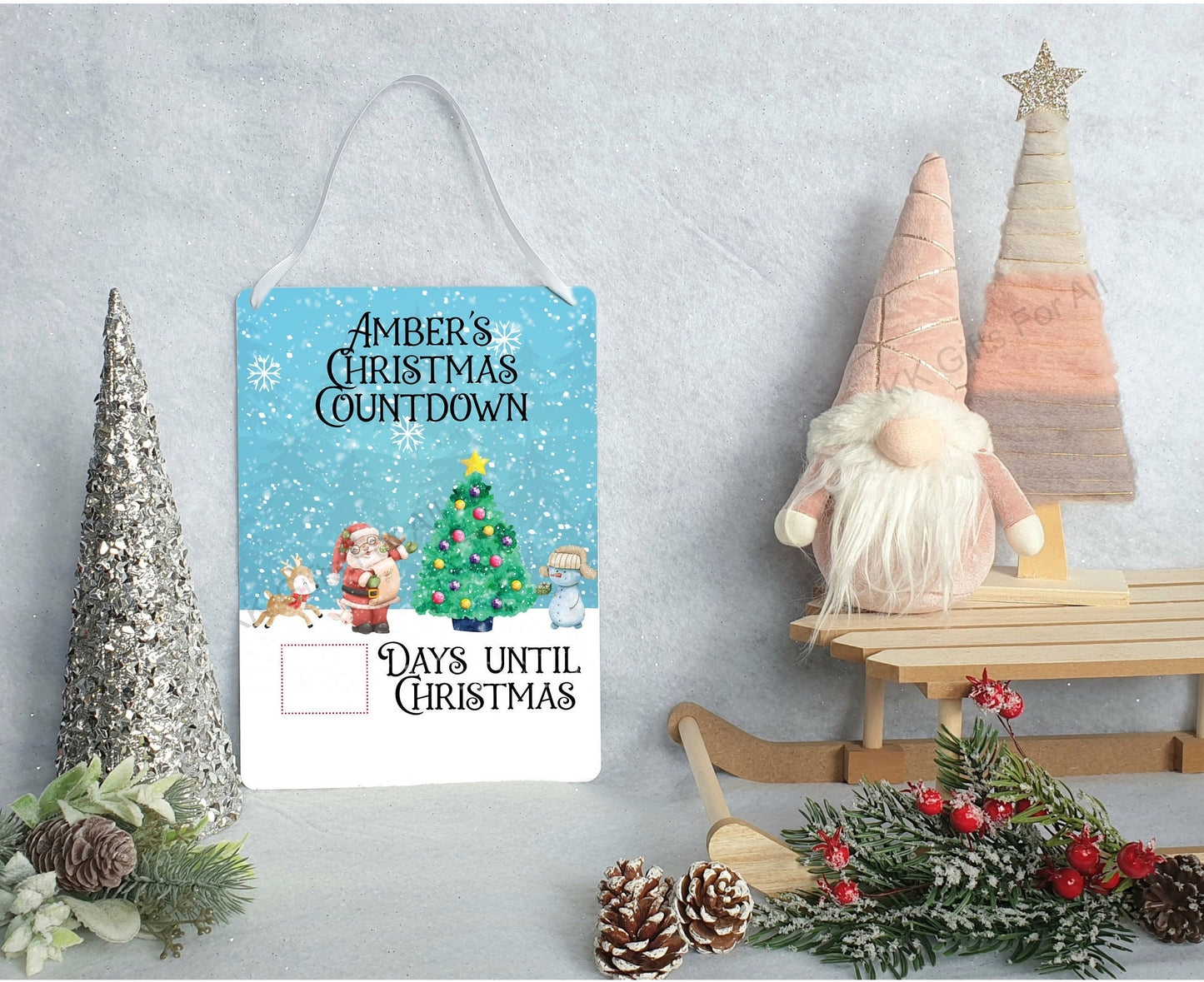 Christmas Countdown, Personalised With Child Or Family Name, Santa Claus Reindeer Count Down, Days Until Christmas