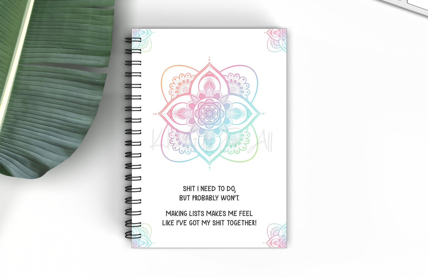 Personalised Mandala Notebook, Get This Shit Done Notepad,  Pastel Colours Mandala