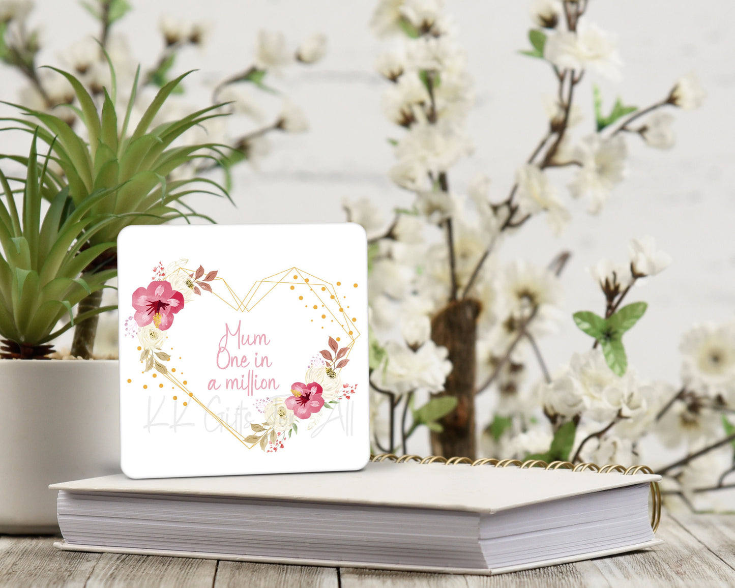Mum In A Million Mug & Coaster, Gift For Best Mummy, Birthday Gift For Mum,  Custom Coaster, Tea Cup, Mums Coffee, Floral Heart, Baby Shower