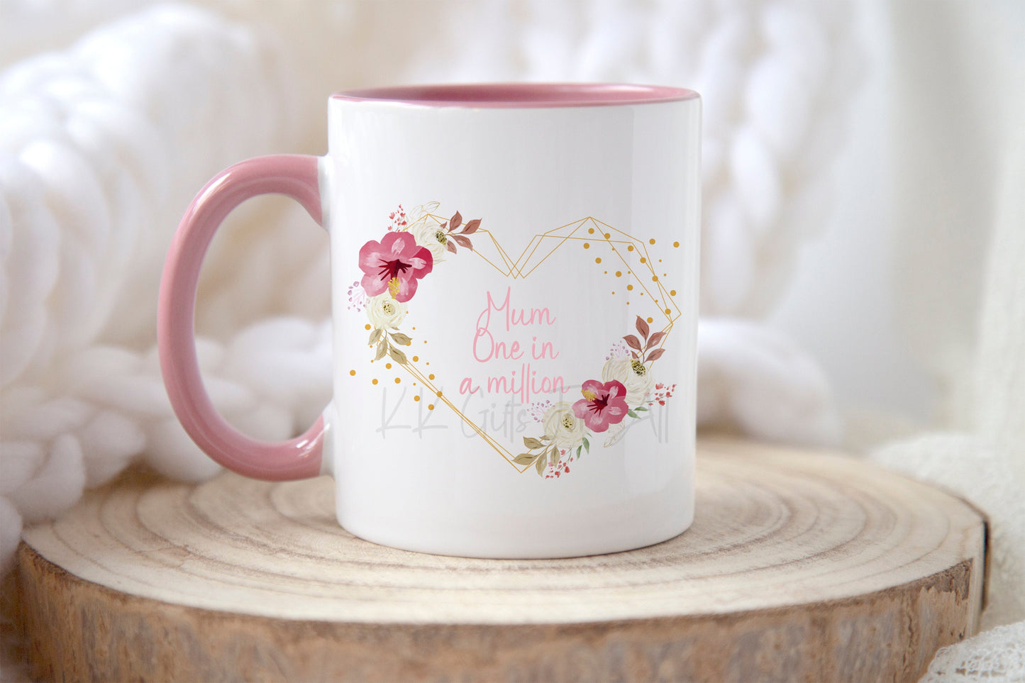 Mum In A Million Mug & Coaster, Gift For Best Mummy, Birthday Gift For Mum,  Custom Coaster, Tea Cup, Mums Coffee, Floral Heart, Baby Shower