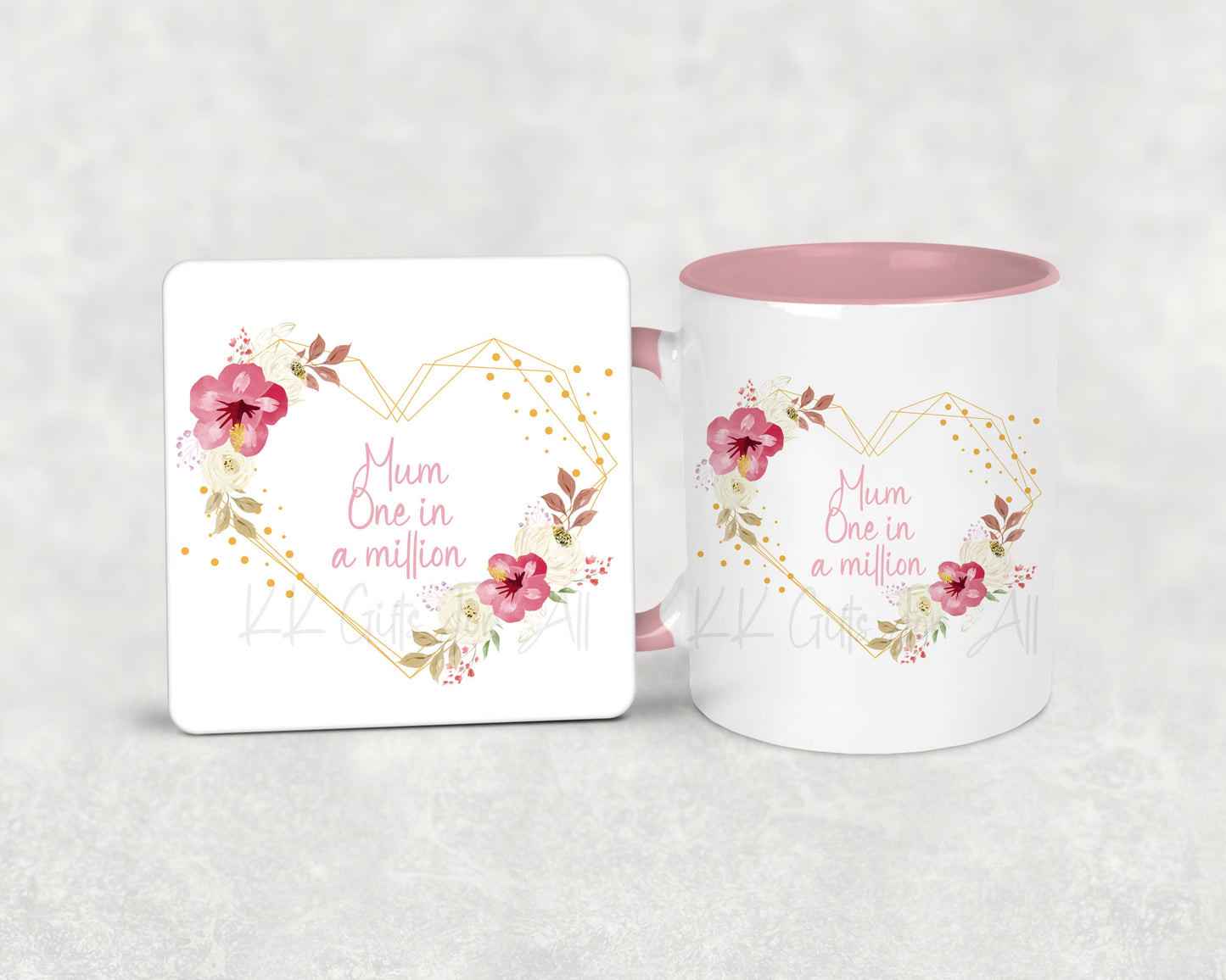 Mum In A Million Mug & Coaster, Gift For Best Mummy, Birthday Gift For Mum,  Custom Coaster, Tea Cup, Mums Coffee, Floral Heart, Baby Shower