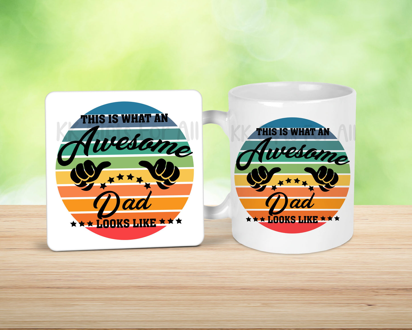 This Is What An Awesome Dad Looks Like, Dad's Birthday, Dad Mug And Coaster Gift Set