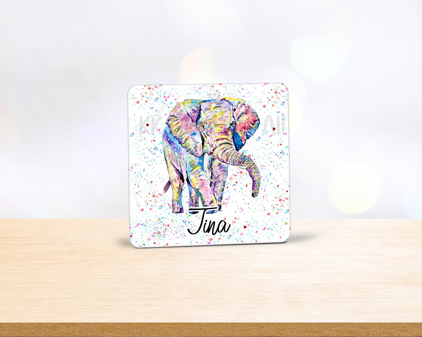 Personalised Rainbow Elephant Mug & Coaster, Multicolour Elephant Gift