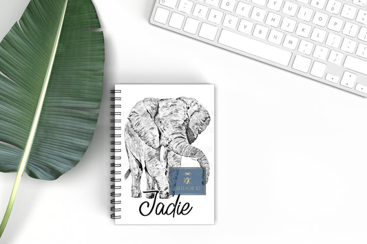 Grey Elephant Notebook, Gift For Mum, Friends Birthday, Gift For Her, Personalised Notepad, A5 Binded Lined Notes, Elephant Love Gift Idea