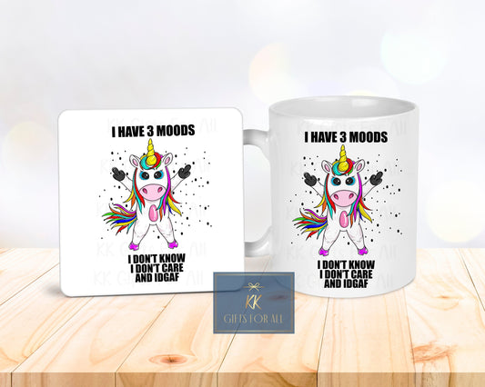 Sarcastic Unicorn Mug & Coaster, Adult Humour Gifts, Coloured Unicorn