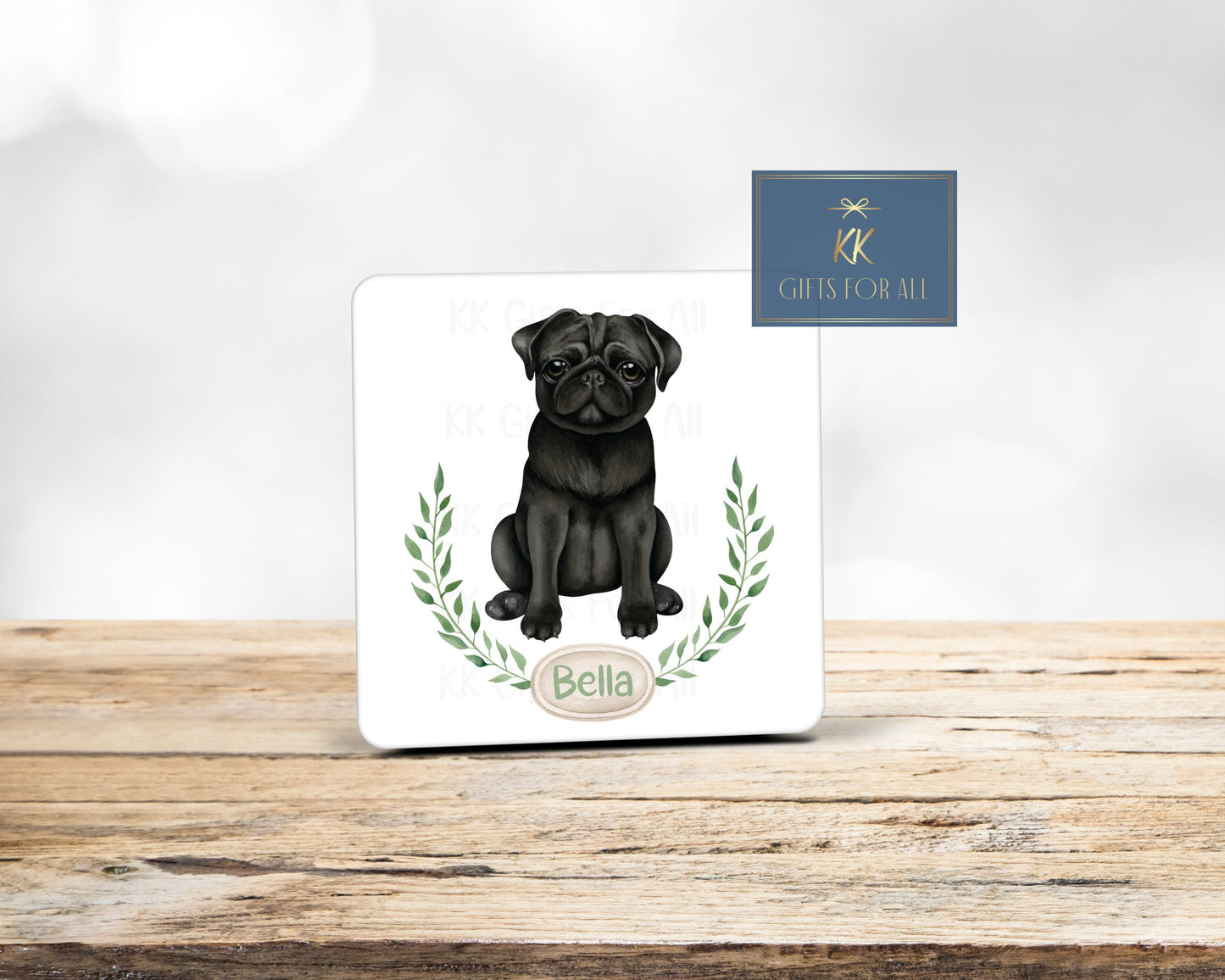 Personalised Black Pug Mug & Coaster, Gift For Pug Dog Owner