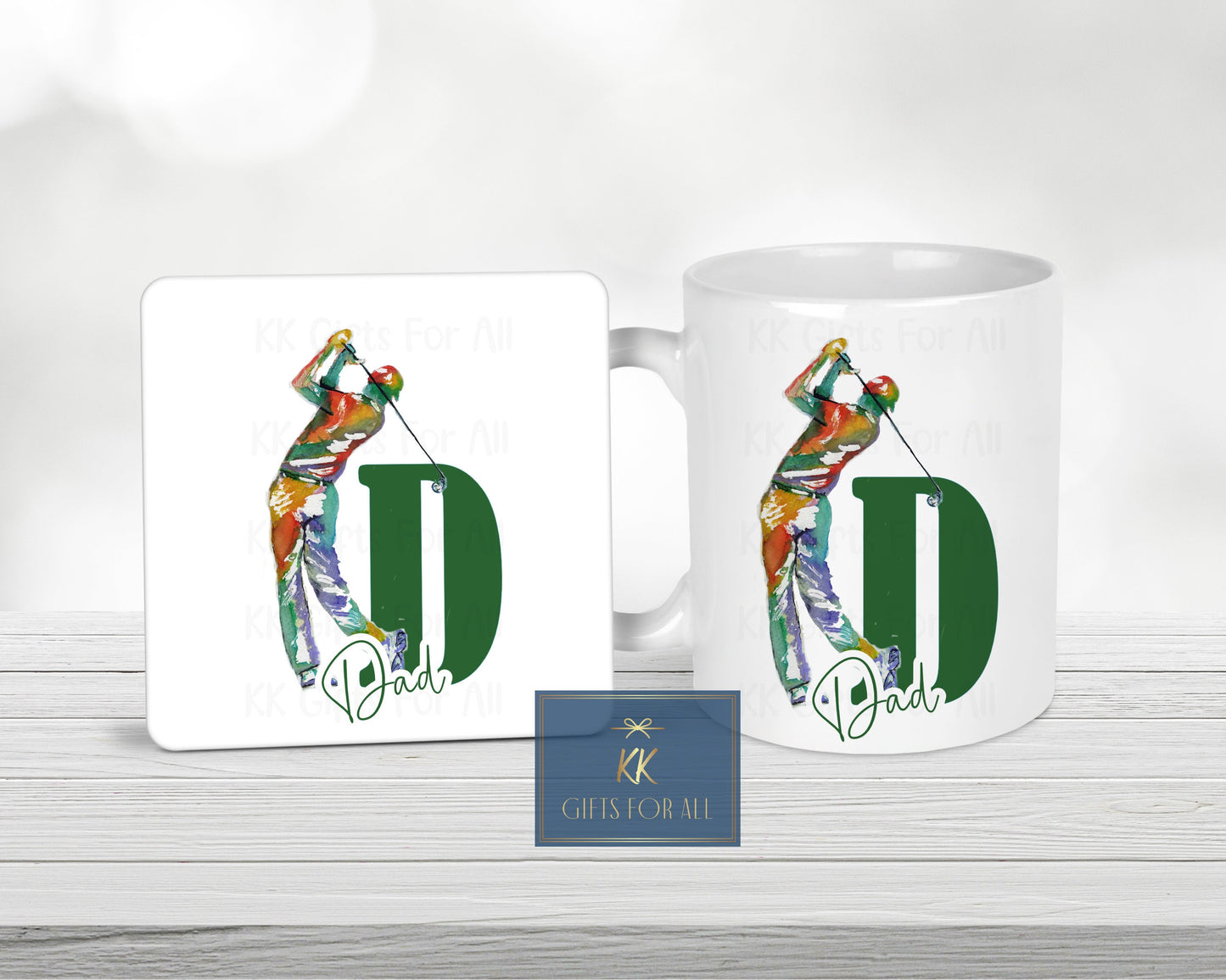 Personalised Golfer Gift, Birthday Gift, Anniversary Gift For Him, Gift For Him, Mug And Coaster, Watercolour Golfer, Initial, Gift For Male
