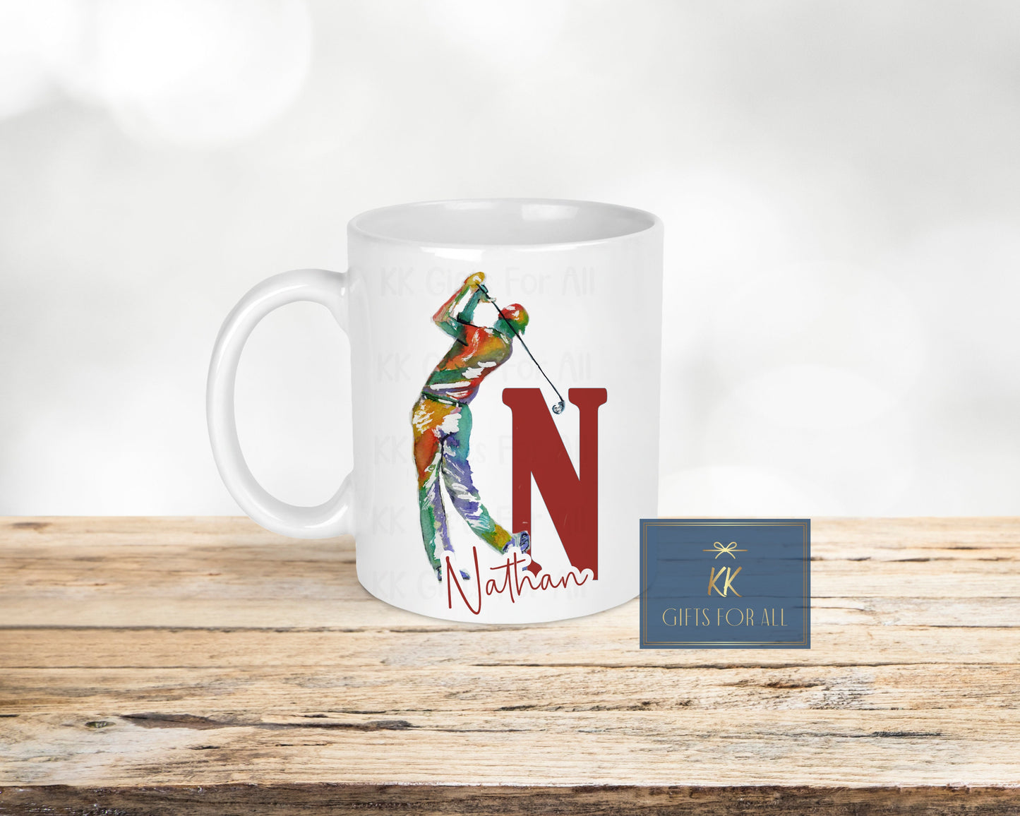 Personalised Golfer Gift, Birthday Gift, Anniversary Gift For Him, Gift For Him, Mug And Coaster, Watercolour Golfer, Initial, Gift For Male