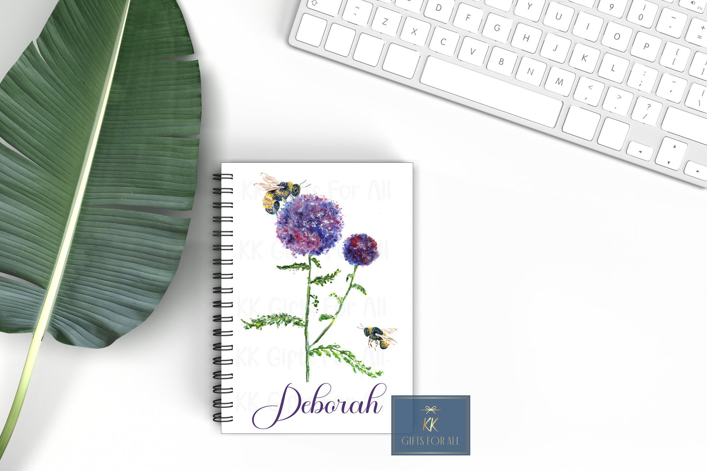 Thistle Bee Notebook, Personalised Gifts, Gift For Mum Or Friend, Birthday Gift For Her, A5 Notepad, Bee Flower, Globe Thistle, Custom Notes