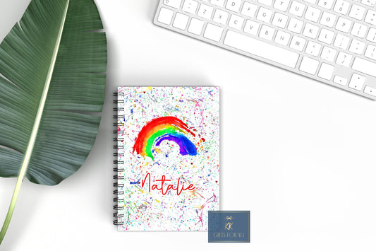 Rainbow Colourful Notebook, Gift For Mum, Friend, Birthday Gift For Her, Personalised Notepad, A5 Lined Note, Splatter Colourful Background