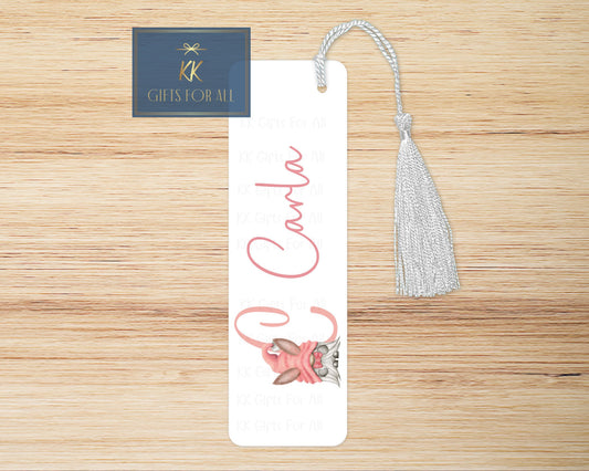 Pink Gnome Bookmark, Personalised Bookmark, Pink And Grey Gonk, Bunny Ears Cute Gnome, Custom Book Marker, Gifts For Her, Birthday Gift Idea
