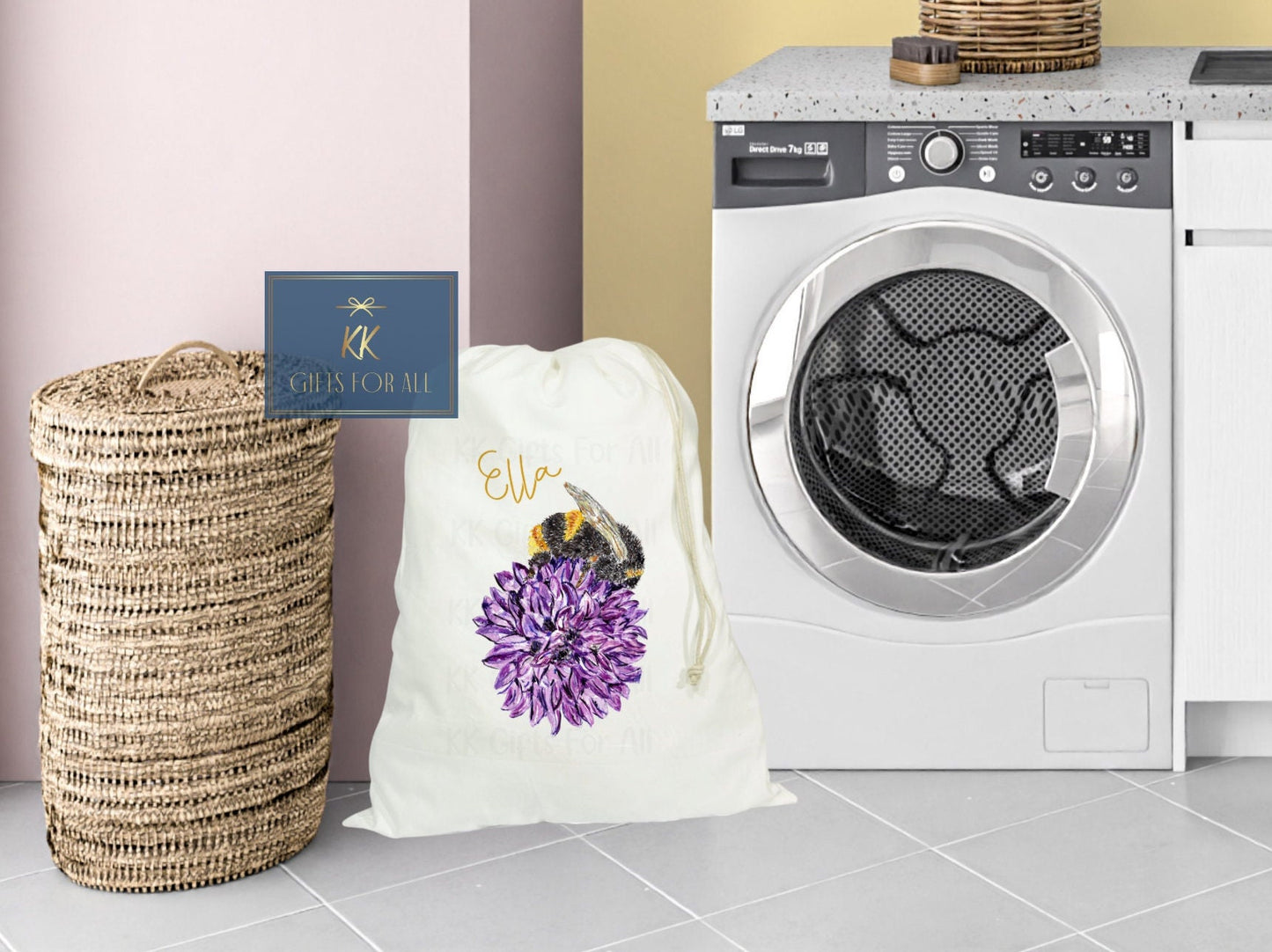 Large Laundry Bag, Bee Washing Sack, Unique Basket Alternative, New Home Gift For Couple, Dirty Clothes, New Home Gift For Her, Daughter Was